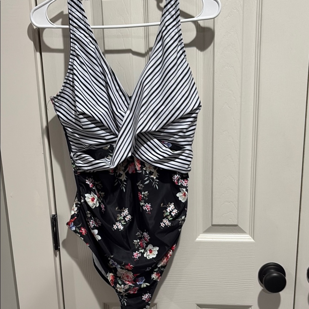 Striped and Floral Maternity Swimsuit